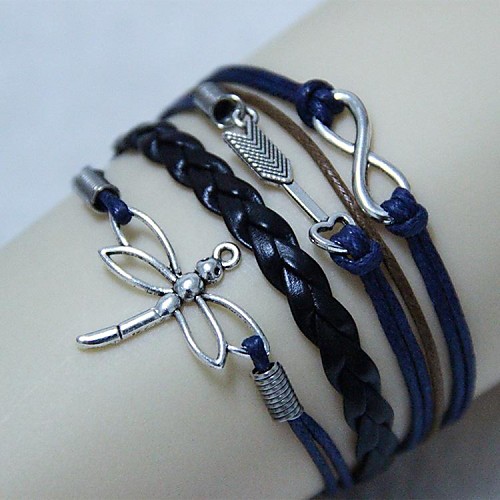 Vintage Cupid dragonfly 8 18cm Unisex  Leather Wrap Bracelet(1 Pc)