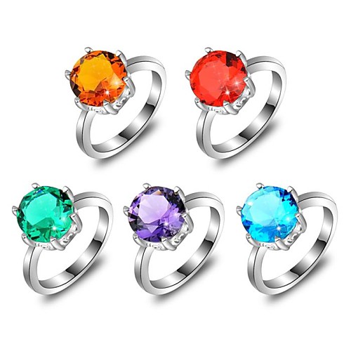 Classic Round Amethyst Blue Topaz Red Quartz Brazil Citrine Green Quartz Gemstone Silver Ring 1PC