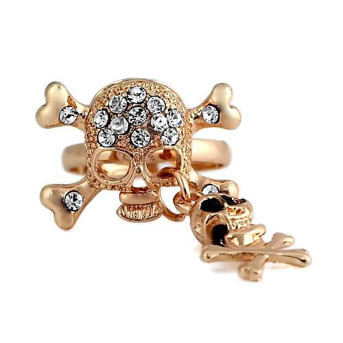 Pirate Skull Pattern Metal With Artificial Diamond Adjustable Rings Gold(1Pc)