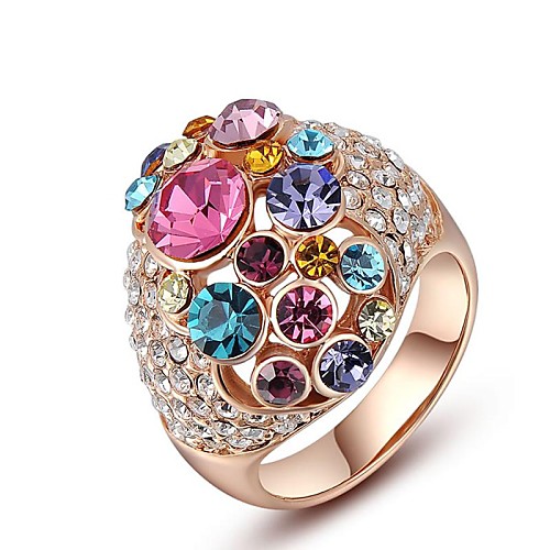 Christmas Party Jewelry Classic Genuine Austrian Crystals Rose Gold Plated Colorful Stones Ring