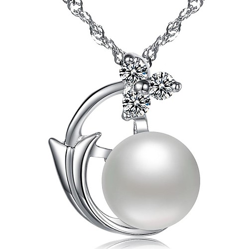 BRI.R Fashion S925 Silver Inlaid Natural Pearl Pendant Necklace