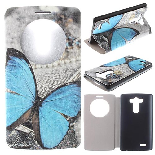 The Blue Butterfly Pattern PU Leather Full Body Case with Stand for LG G3