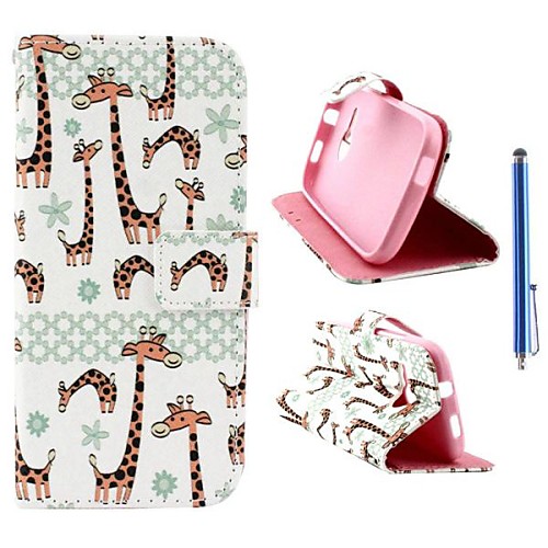 The Giraffe Pattern PU Leather Full Body Case with Stand and Capacitance Pen for HTC M8 Mini