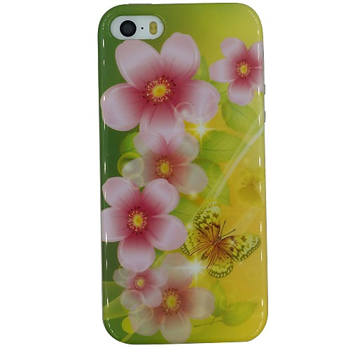 Flowers And Butterfly Pattern TPU Material Soft Back Cover Case for iPhone 5/5S