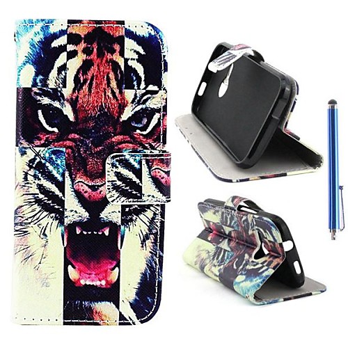 A Fierce Tiger Pattern PU Leather Full Body Case with Stand and Capacitance Pen for HTC M8 Mini