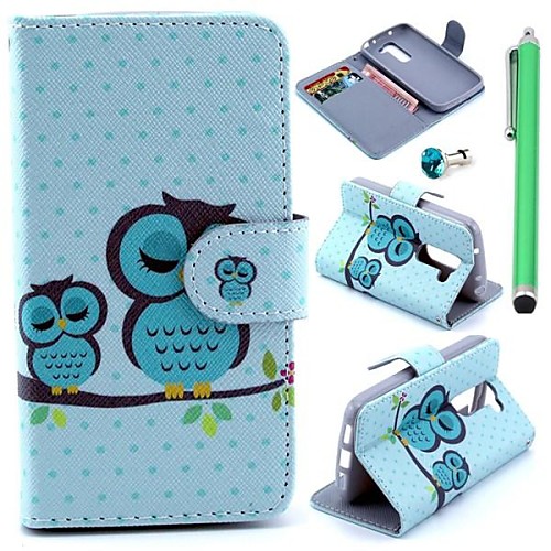 Sleepy Owl Pattern PU Leather Cover and Touch Pen with Diamond Dust Plug for LG G2 MINI