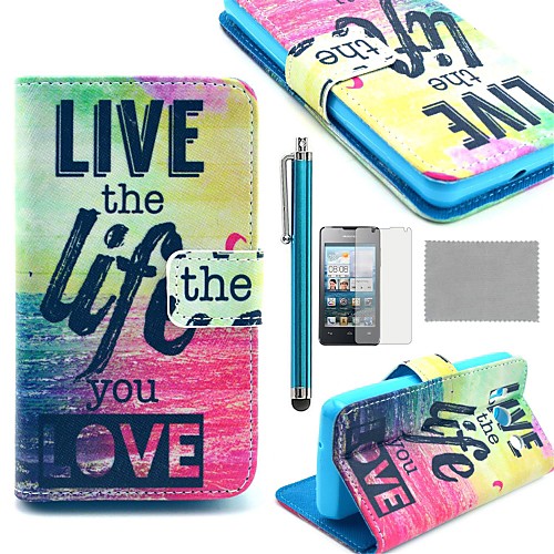 COCO FUN Love Life Pattern PU Leather Full Body Case with Screen Protector, Stylus and Stand for Huawei Y300