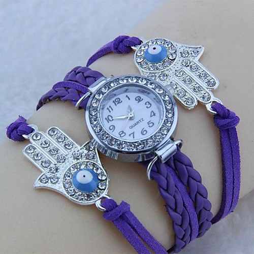 Diamante Hand Shape Watch  Wrap Bracelet (purple)(1 Pc)