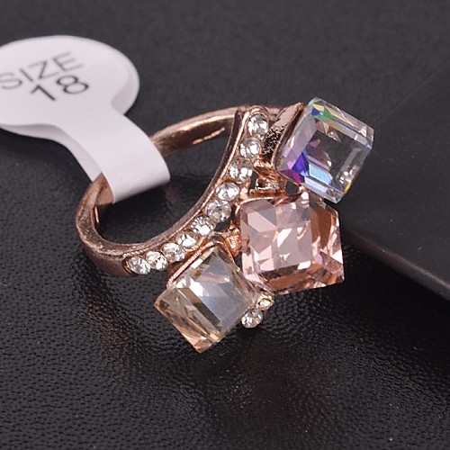 Korea Style Colourful Cube Shape Rhinestone Women Band Rings