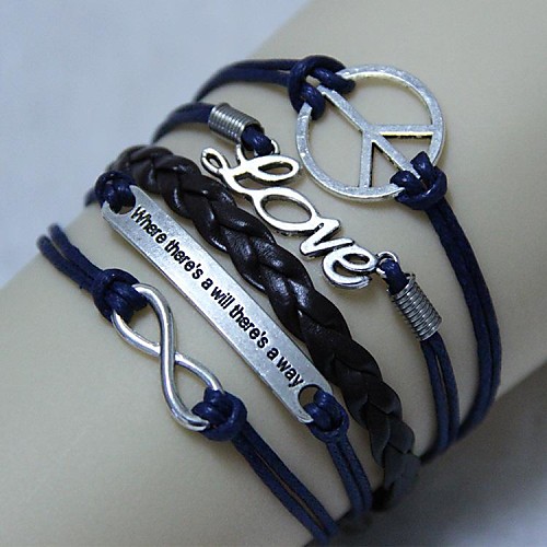 Vintage There is a way of peace LOVE8 18cm Unisex  Leather Wrap Bracelet(1 Pc)