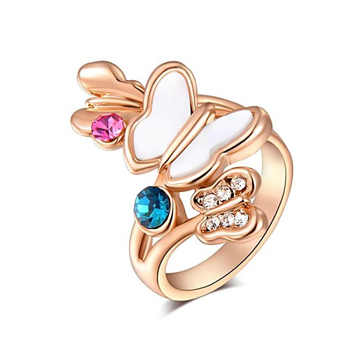 Gift Classic Genuine Austrian Crystals Rose Gold Plated Butterfly Color Ring Jewelry Party OFF