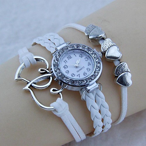 Vintage Heart - Shaped  Watch 22cm  Flannelette Wrap Bracelet (White)(1 Pc)