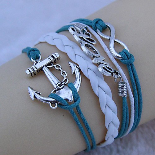 Vintage Braided anchor LOVE8 word 18cm Unisex  Leather Wrap Bracelet(1 Pc)