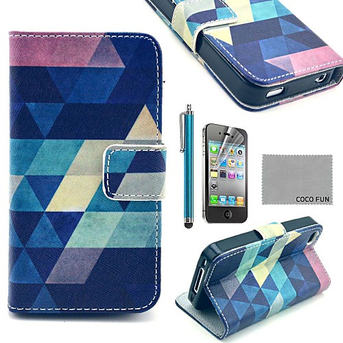 COCO FUN Blue Puzzle PU Leather Full Body Case with Screen Protector, Stand and Stylus for iPhone 4/4S