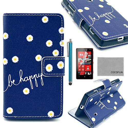 COCO FUN Daisy In Blue Pattern PU Leather Full Body Case with Screen Protector, Stylus and Stand for Nokia Lumia N520