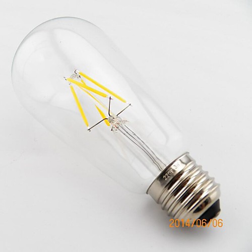 T64 Dimmable E27  4W 4XCOB Epistar 400LM 2800K-3200K Warm White LED Filament Bulb(AC 220V)