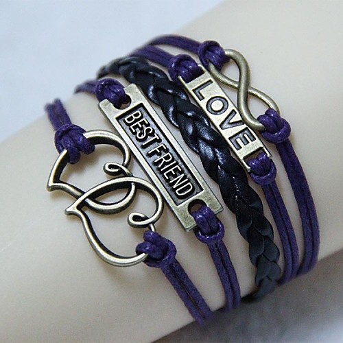 Vintage Double Heart friend LOVE8 word 18cm Unisex  Leather Wrap Bracelet(1 Pc)