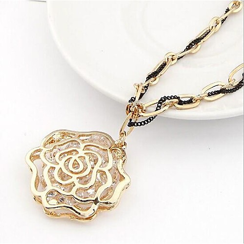 Love Is To Meet You A Rose Flower Hollow Out Micro Inlay Zircon Long Decorative Necklace