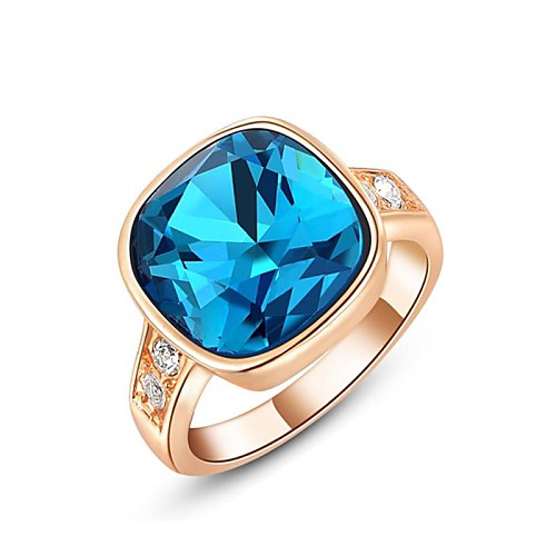 Christmas Gift Classic Genuine Austrian Crystals 18K Rose/White Gold Plated Spuare Blue Stone Ring Jewelry Party OFF