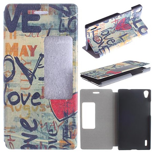 Love Pattern  Intelligent Window Clamshell PU Leather Full Body Case for Huawei Ascend P7