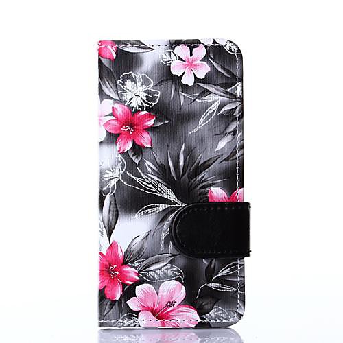 Black Floral Pattern PU Leather Full Body Cover with Card Solt Cave for iPhone 5/5S