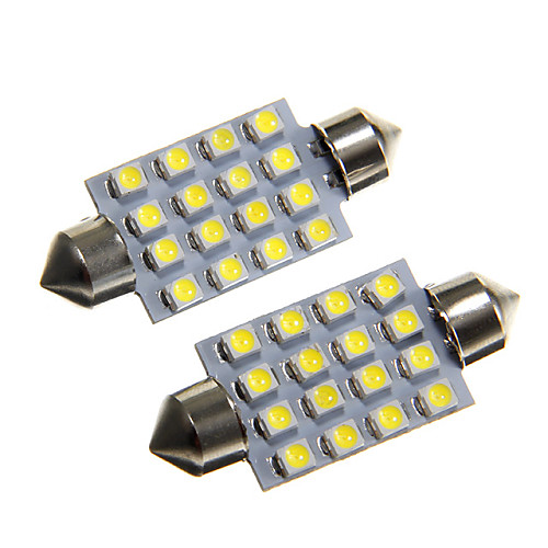 16  3528 SMD 42mm автомобиля интерьер купол гирлянда свет белый шарик (dc12v 2шт)