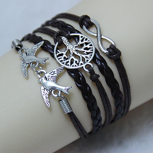 Vintage Peace Dove Tree of Life 8 characters 18cm Unisex  Leather Wrap Bracelet(1 Pc)