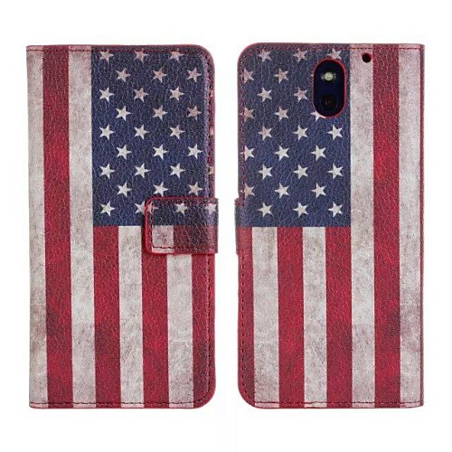 Retro US Flag PU Leather Full Body Case with Stand and Card Slot for HTC Desire 610