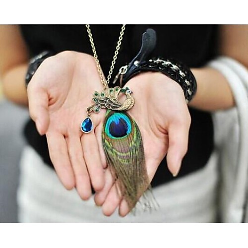 Love Is Your Fashion Retro ShanZuan Peacock Feathers Long Necklace Sweater Chain