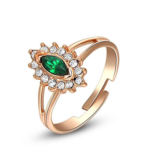 Christmas Delicate Green Zircon Fashion Rose Gold Plated Flame Ring for Party Gift