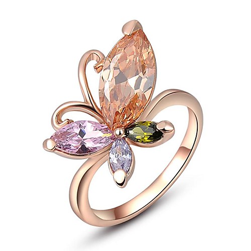 Lovely Colourful Austrian Crystals Sample Sales Rose Gold Plated Butterfly Ring Party Jewelry