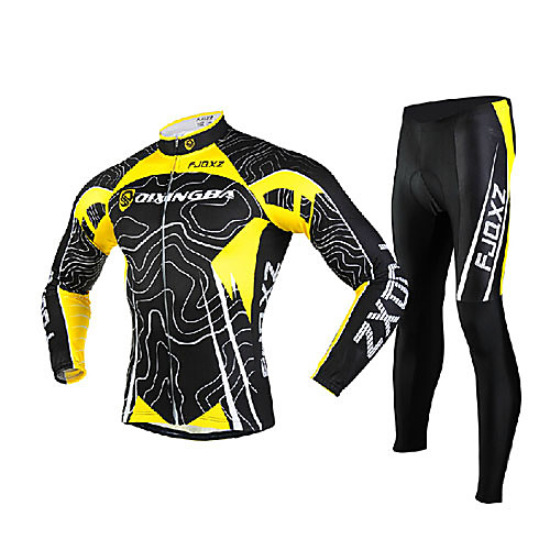 FJQXZ Men's 3D Slim Cut Curve Breathable Long Sleeve Cycling Suit - Yellow  Black