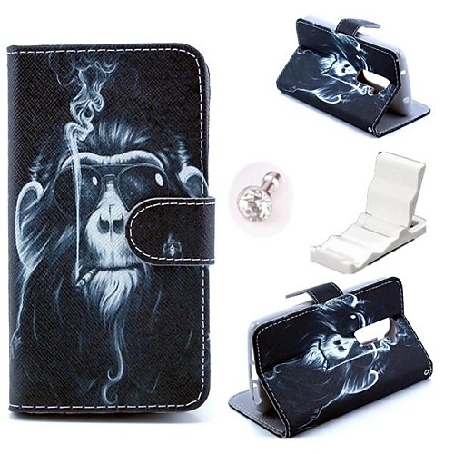 Smoking Monkey Pattern PU Leather Case and Mini Display Stand with Diamond Dust Plug  for LG G2