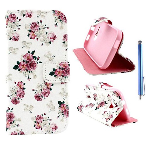 Beautiful Rose Pattern PU Leather Full Body Case with Stand and Capacitance Pen for HTC M8 Mini