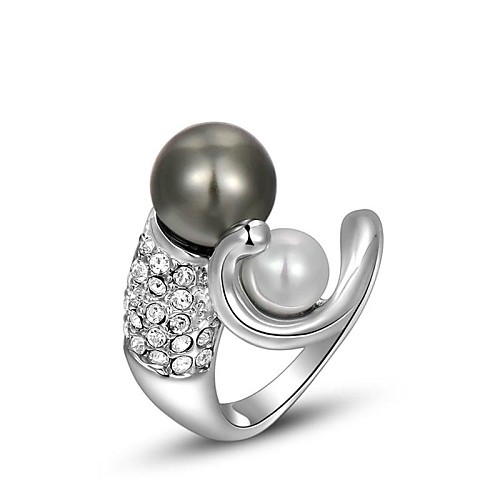 Christmas Delicate Zircon Gift Girlfriend Fashion Platinum Plated Black Pearl Ring Anniversary