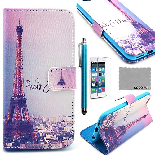 COCO FUN Eiffel Tower In Night Pattern PU Leather Case with Screen Protecter, Stand and Stylus for iPhone 6 6G 4.7