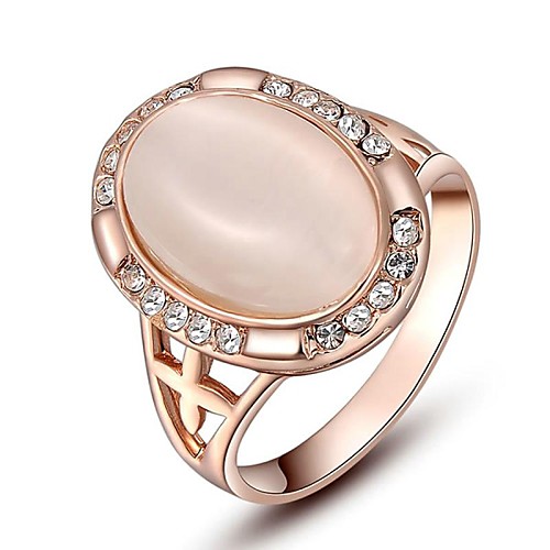 Noble Gift Classic Genuine Austrian Crystals Rose Gold Plating Pink Opal Stone Ring Party Jewelry