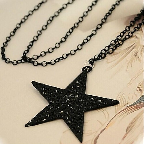 Love Is Your Fashion Black Full Drill Pentagram Long Necklace