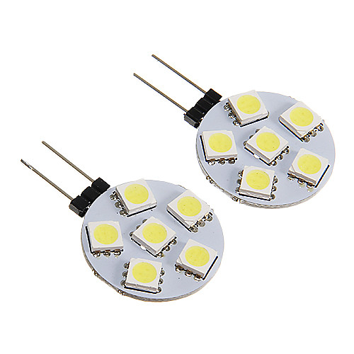 g4 1w 6x5050smd 60-80lm 6000k белый свет Светодиодные лампы (12v 2шт)