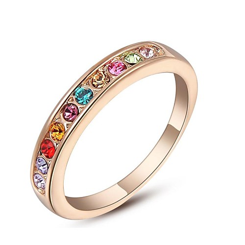 Small Colourful Stones Classic Wedding Ring 18K Rose Gold Plated Ring Made with Genuine Austrian Crystals