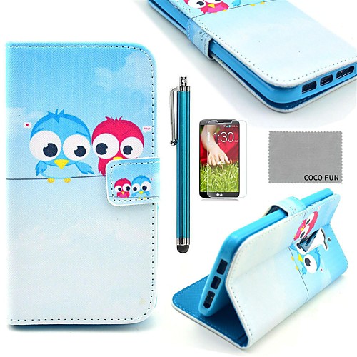 COCO FUN Cute lovely Owl Pattern PU Leather Full Body Case with Screen Protector, Stylus and Stand for LG G2