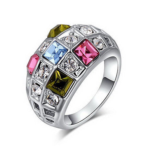 Roxi Exquisite Platinum Plated Colorful Grids Rings(1 Pc)