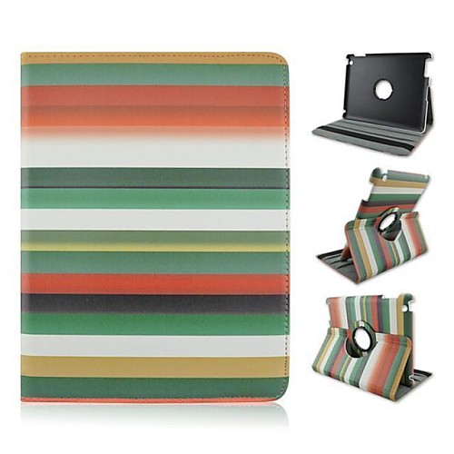 Fashion Color Stripe Pattern PU Leather Full Body Case with Stand  for iPad 2/3/4