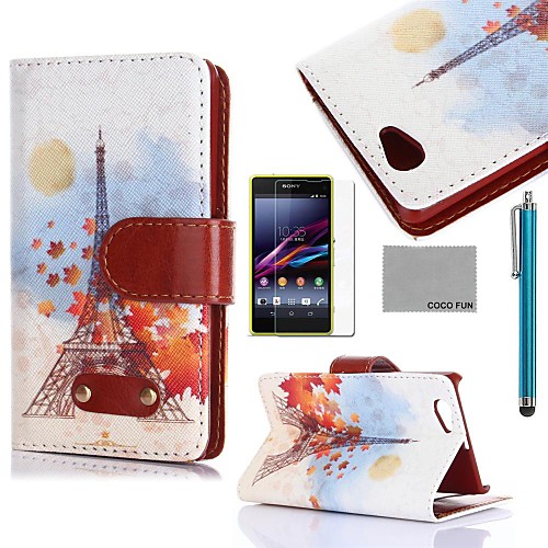 COCO FUN Sun Effiel Tower Pattern PU Leather Case with Film and Stylus for Sony Xperia Z1 mini Compact D5503