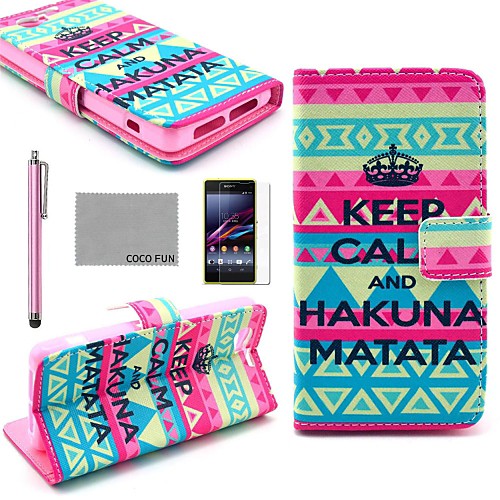 COCO FUN Calm Tribal Carpet Pattern PU Leather Case with Film and Stylus for Sony Xperia Z1 mini Compact D5503