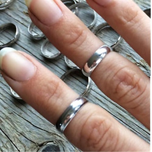 Simple Classic Wish List Smooth Silver Plated Silver Stacking Ring Sets Midi Ring Finger Tip (2 Piece)