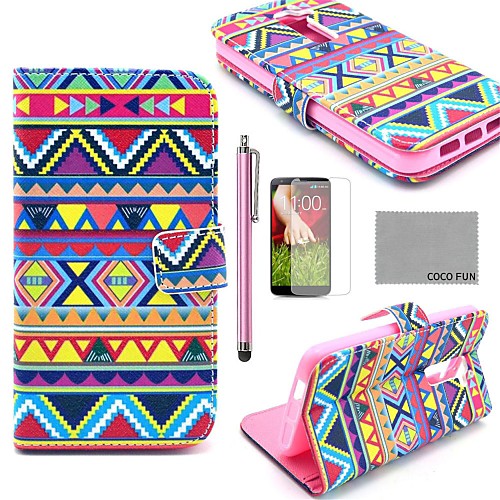 COCO FUN Tribal Carpet Pattern PU Leather Full Body Case with Screen Protector, Stylus and Stand for LG G2