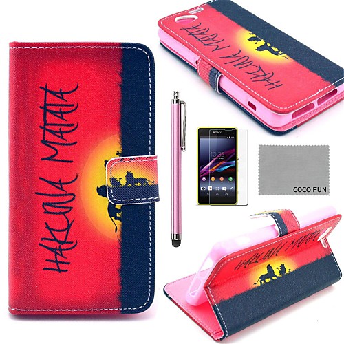 COCO FUN Hakuna Sunset Pattern PU Leather Case with Screen Protector and Stylus for Sony Xperia Z1 mini Compact D5503