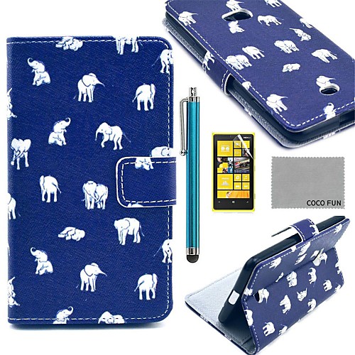 COCO FUN Blue Cute Elephant Pattern PU Leather Full Body Case with Screen Protector and Stylus for Nokia Lumia N625