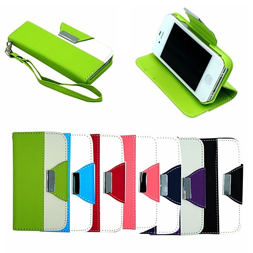 Leather Wallet Case Flip Leather Stand Cover with Card Holder for  iPhone 4/4S (Assorted Colors)